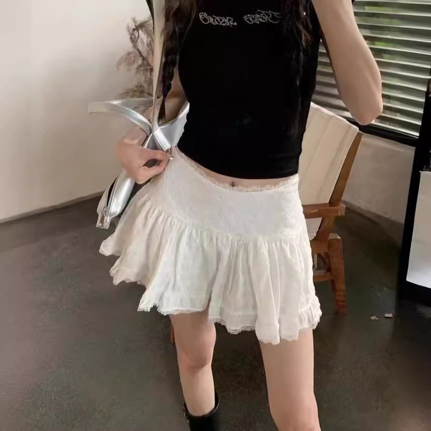 【1つ買うと10つ無料】バレエスタイルのレースケーキスカート女性用 ホワイトスカートショートスカートセクシーなジッパー