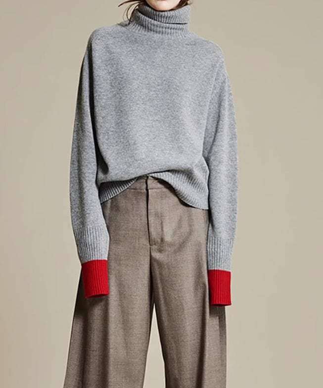 配色 タートルネック ニット セーター 2色 切り替え ストリート タートルネック バイカラー 長袖 無地 パーティースタイル ホームパーティーアイテム オフィススタイル エレガントスタイル