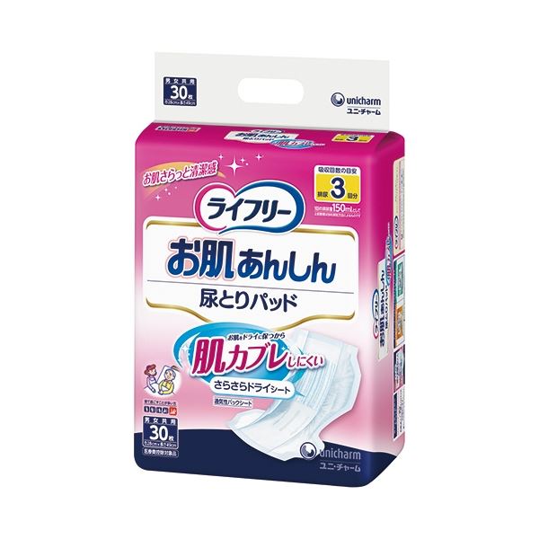 (まとめ) ユニ・チャーム ライフリー お肌あんしん 尿とりパッド 3回吸収 30枚 1パック (×5セット)
