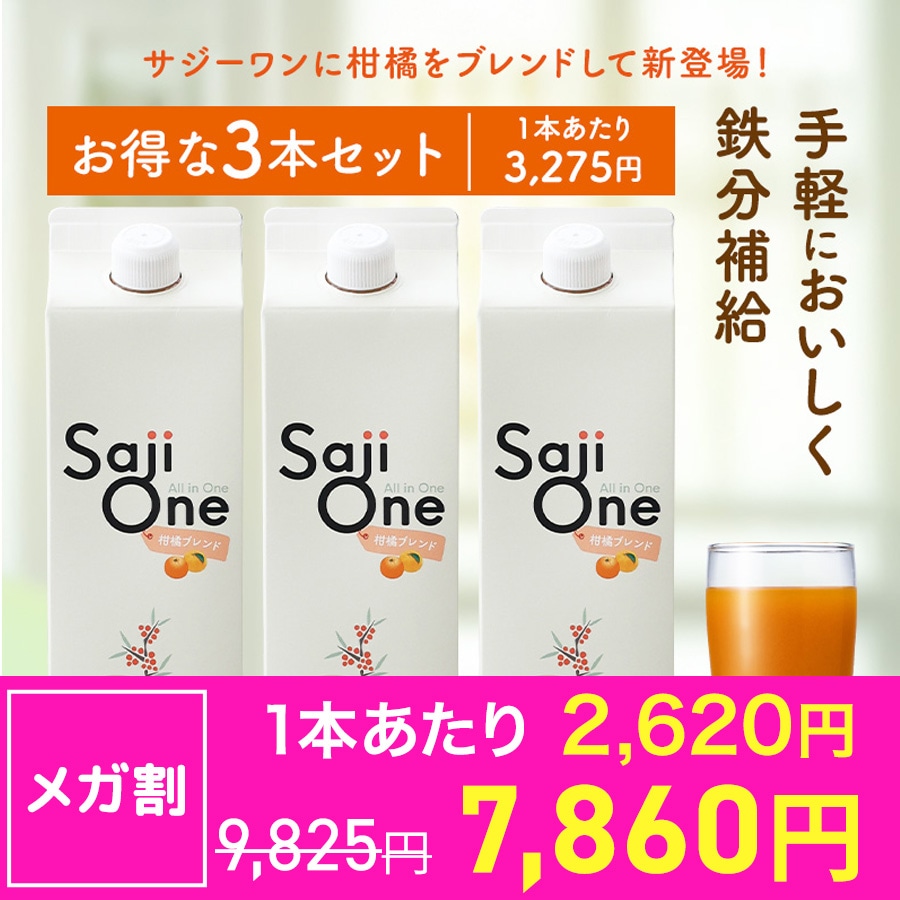 サジージュース SajiOne 柑橘ブレンド 1000ml 3本セット 鉄分補給 ドリンク ゆず オレンジ 栄養 美容 ビタミンC 健康 サジーベリー