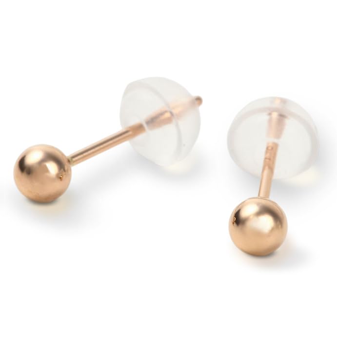 ピアス レディース 金 18K 両耳用 つけっぱなし シンプル 丸 ラウンド 丸玉 3mm ピンクゴールド