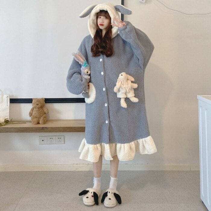 もこもこ モコモコ ルームウェア レディース ホームウェア 部屋着 寝巻き パジャマ 着ぐるみ風 ワンピース ルームワンピース ロングワンピース ロング丈 前あき カーディガン 2