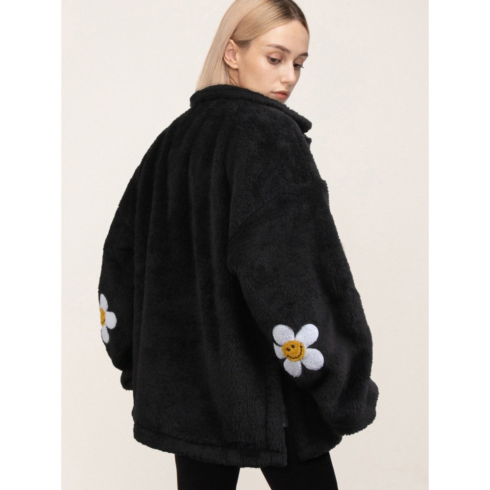 GRAVERエルボーフラワードット刺繍フリースフリースシャツワイルドジャケット2color