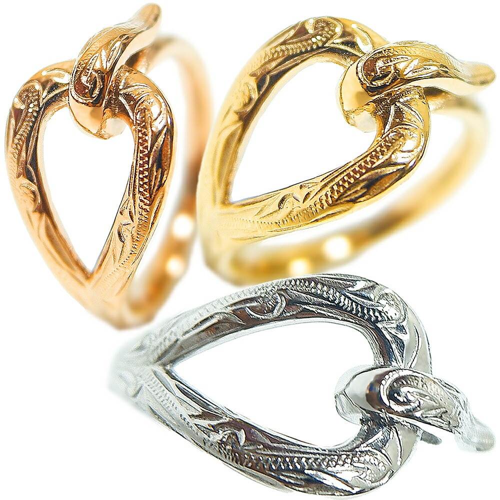 ハワイアンジュエリー リング ステンレス 指輪 レディース メンズ つけっぱなし 金属アレルギー対応 K14ゴールドコーティング ピンクゴールド フィッシュフック スクロール プレゼント