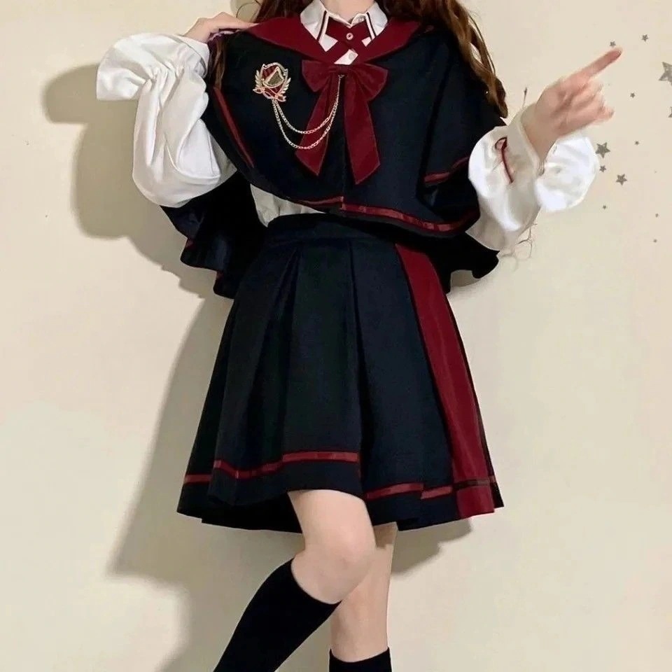 Jkスーツ女子学生版ゆるい日系かわいい魔法マント長袖シャツ半身スカート3点セット