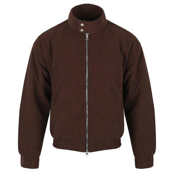メンズ ミニマル コーデュロイ ヘリンボーン ジップアップ ジャンパー RB-JKW-Q059-栗色