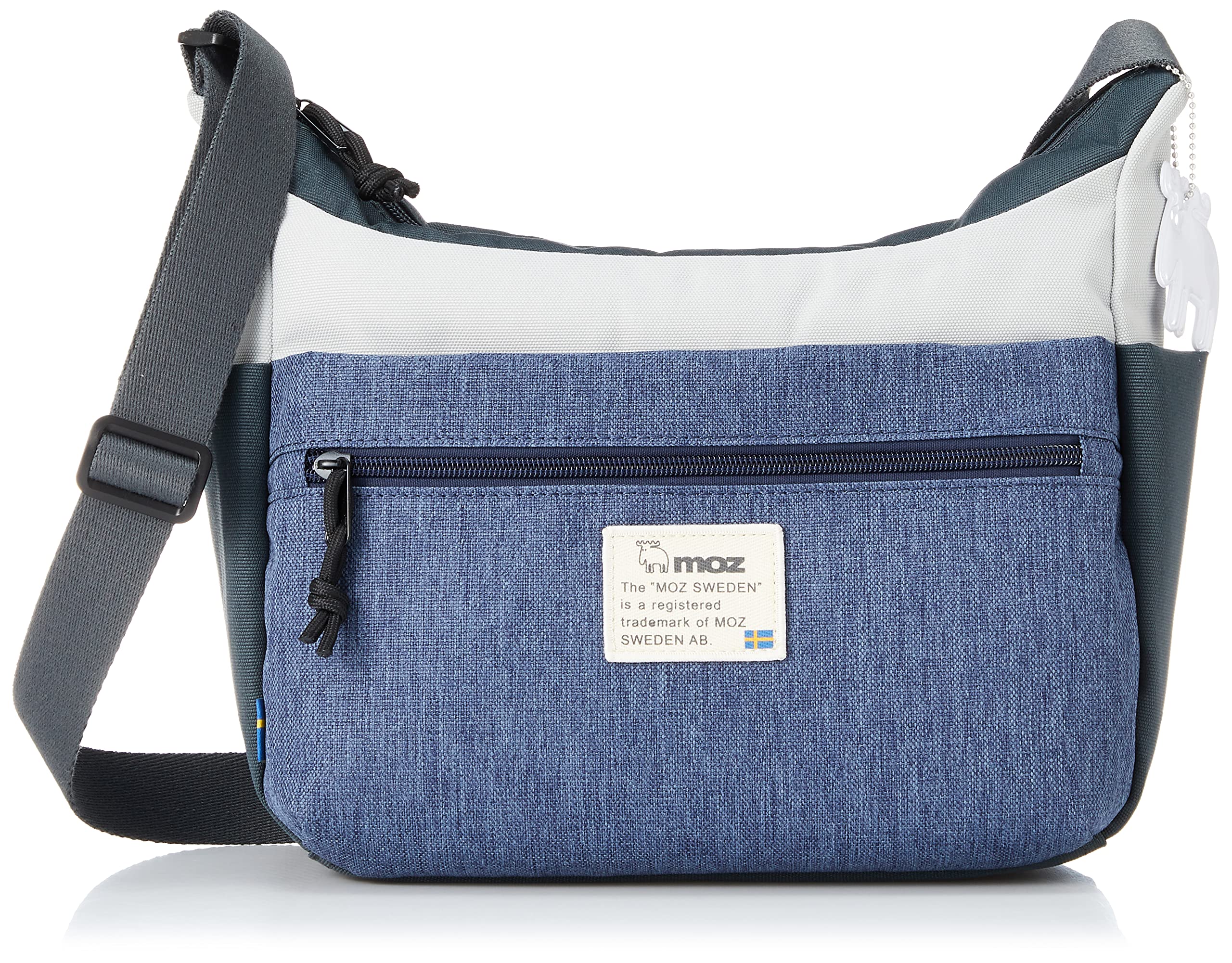 [モズ] ショルダーバッグ リフレクター付き 軽量 ななめ掛け バッグ 小さめ ミニショルダー レディース メンズ スクエアショルダーバッグ ZZEI-28 グレー×ネイビー