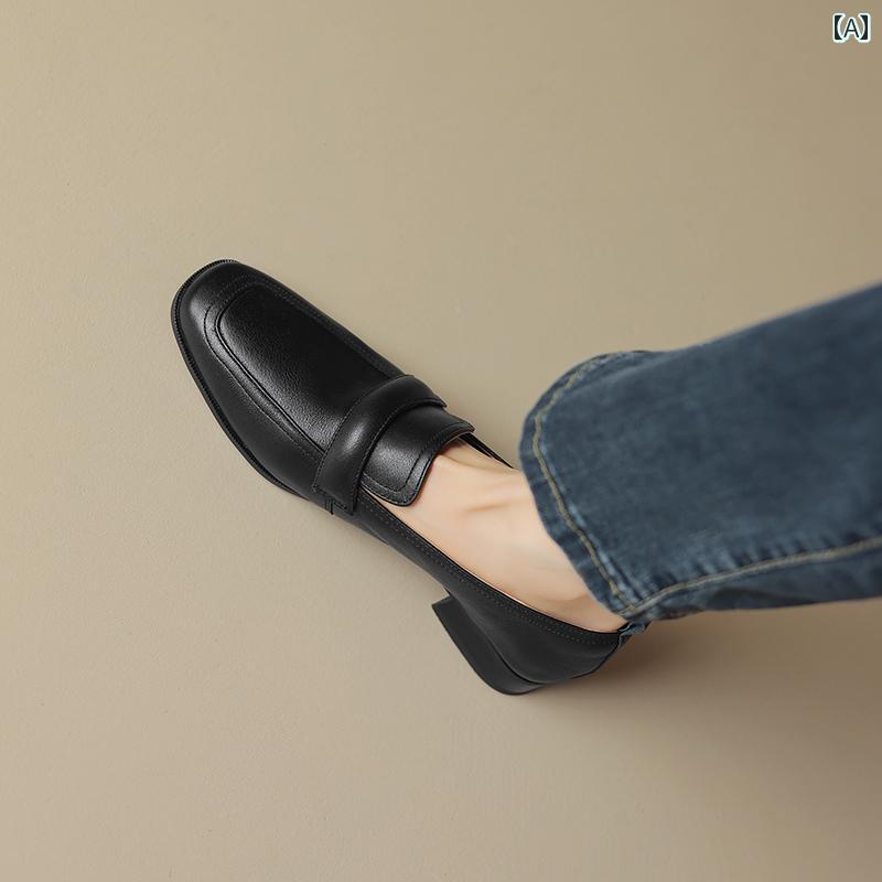 ローファー レディース オフィス 牛革 ソフト ソール 女性 フラット ヒール 通勤 シングル シューズ レトロ 英国 小さい 革靴