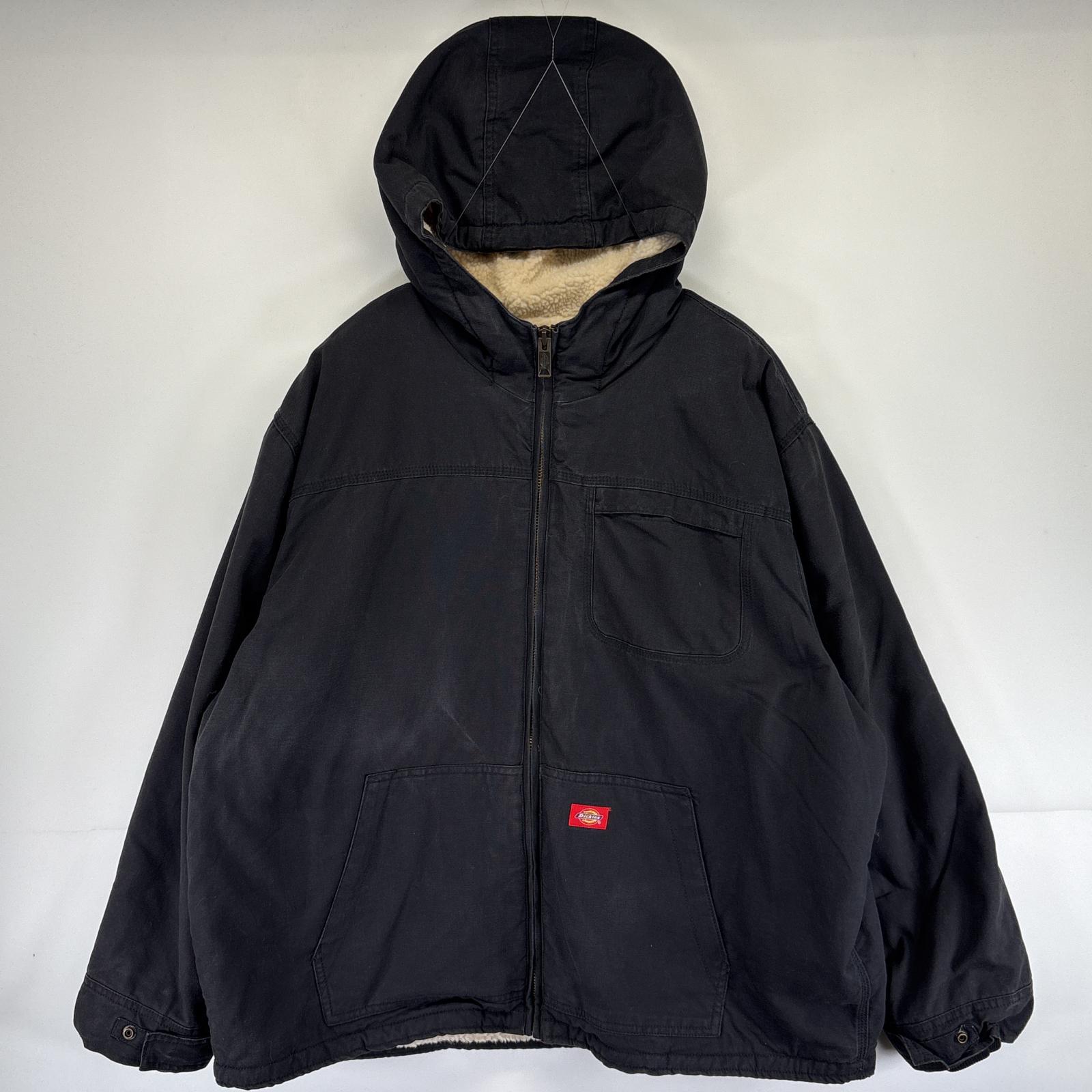 古着 ワークジャケット ダック ボア パーカー 大きいサイズ ワンポイントロゴ 3XLR ブラック メンズ