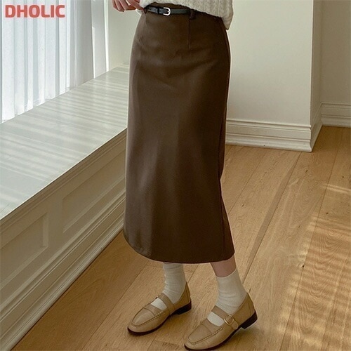 [メガ割りSALE]ベルト付裏起毛バックスリットロングスカート