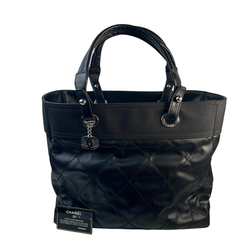 CHANEL シャネル ココパリビアリッツMM PVCコーティングキャンバスハンドバッグ ブラック A-8094