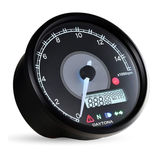 D48143 VELONA タコメーター 液晶スピードメーター付き ブラックボディ/ホワイトLED φ80 15000rpm表示