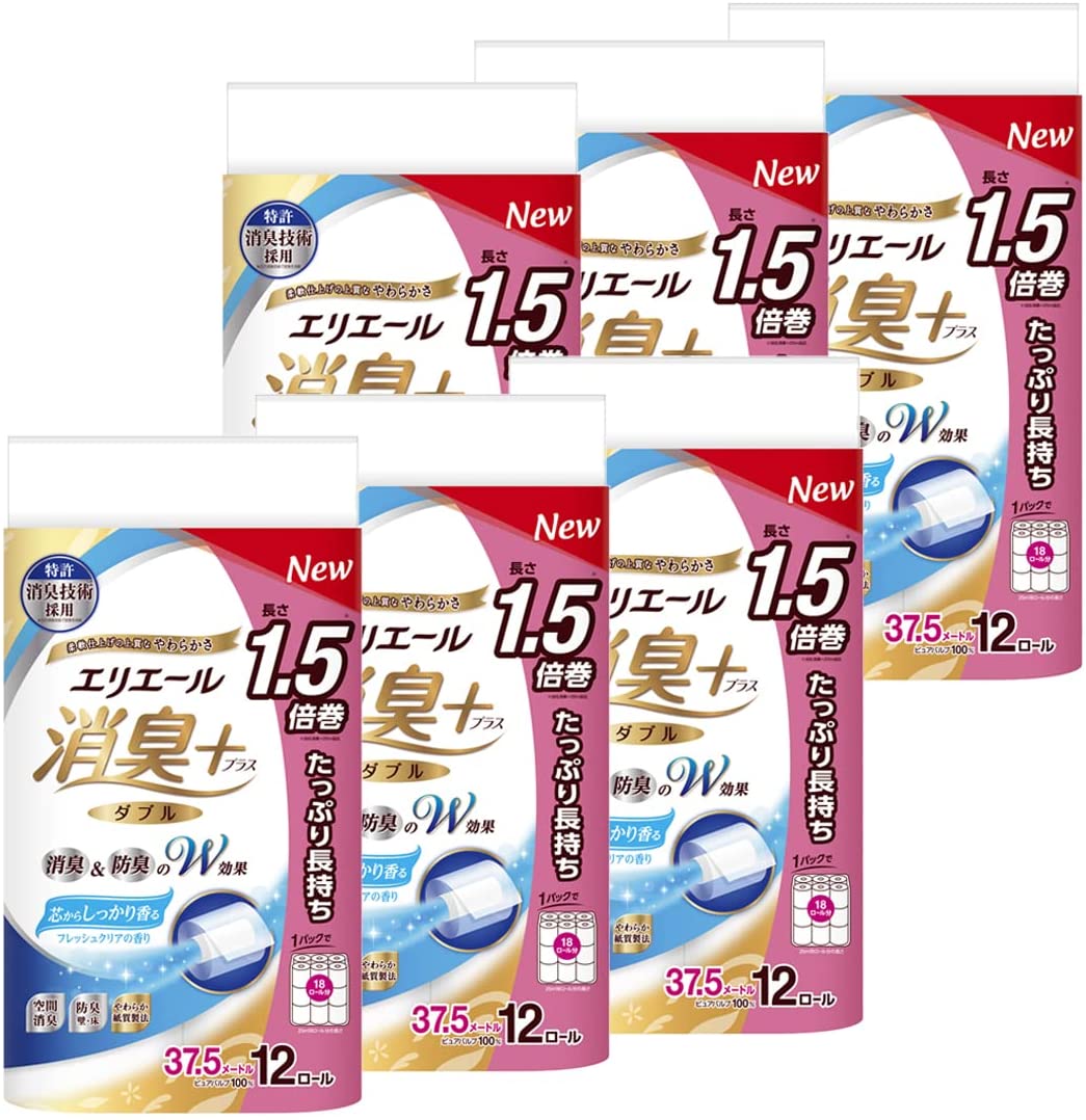 エリエール トイレットペーパー 消臭プラス(＋) 1.5倍巻き 37.5m72ロール (12ロール