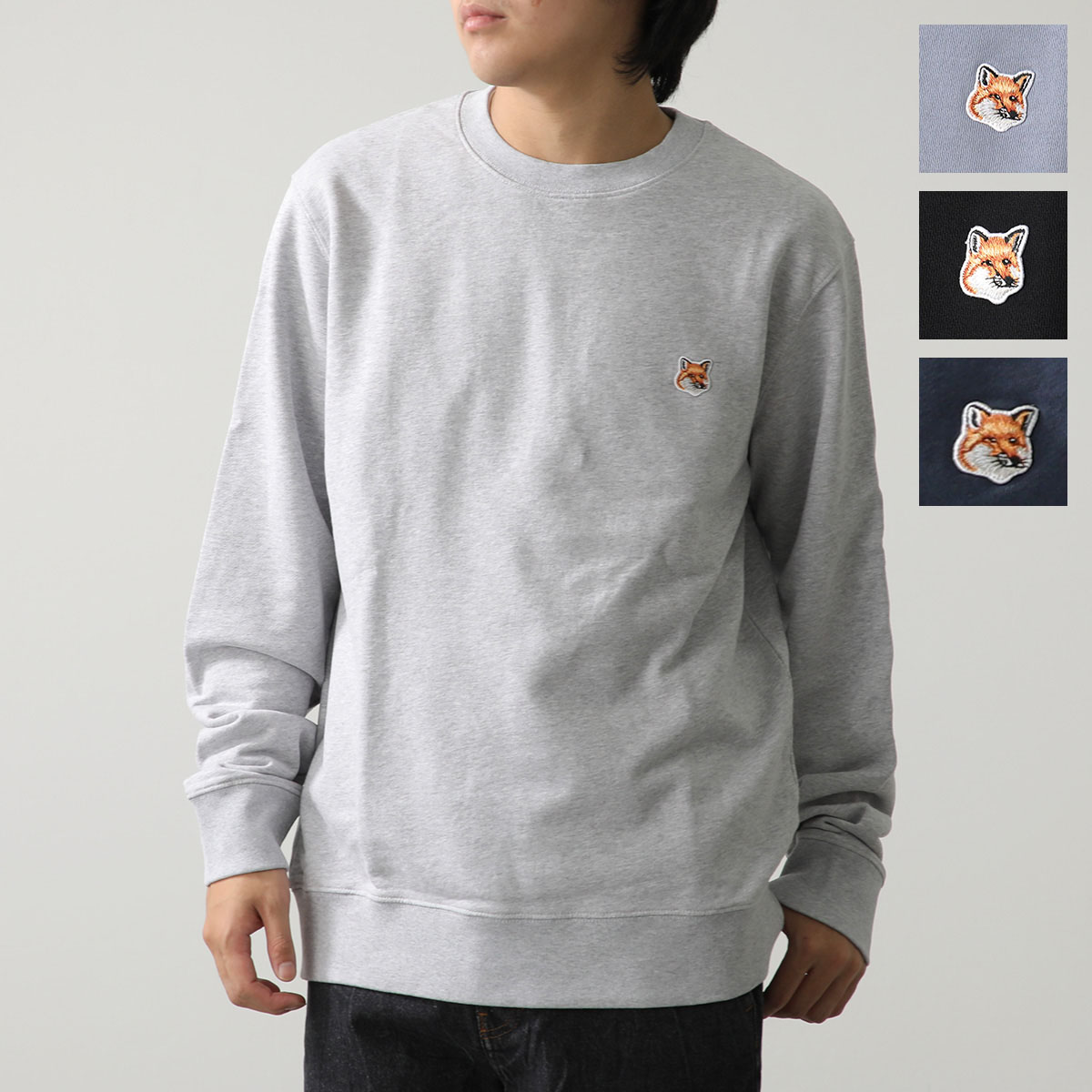 MAISON KITSUNE メゾンキツネ トレーナー FOX HEAD PATCH LM00301KM0001 メンズ スウェット 長袖 クルーネック ロゴ 刺繍 P154