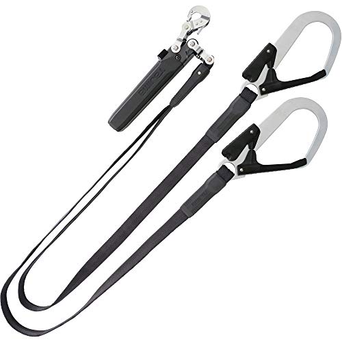 タジマ 新規格安全帯 ハーネス用平ロープ式ダブルランヤード 丈夫でしなやかな平ロープ 高耐久スチールフックL1 ランヤード長150cm ランヤード上分岐で腰周りを邪魔しない ショックアブゾーバは固定ベ