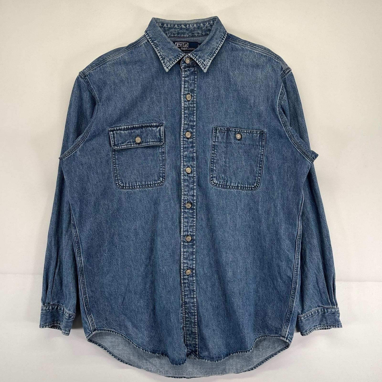 古着 ポロバイラルフローレン Polo by Ralph Lauren 長袖シャツ デニムシャツ ワークシャツ ボタンフライ L ブルー系 メンズ