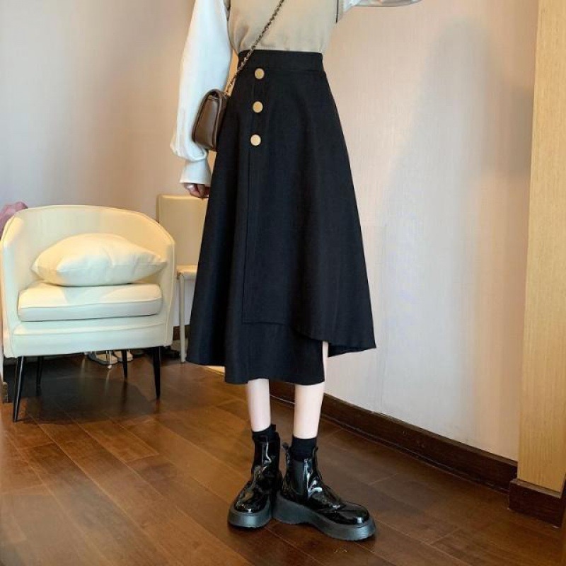 冬スカート 肉感カバー イレギュラースカート 秋冬新作 万能デザイン スリット入りミモレ丈aラインスカート