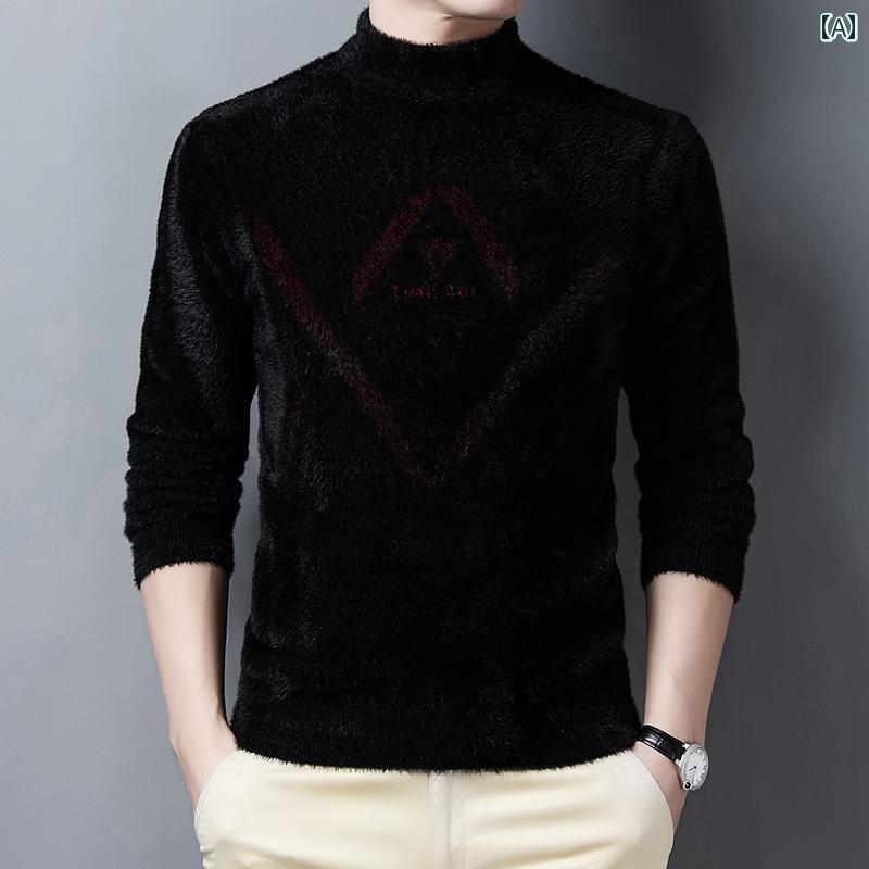 メンズ ファッション シンプル おしゃれ セーター 秋冬 スリムフット 厚手 暖かい ハーフ タートルネックセーター