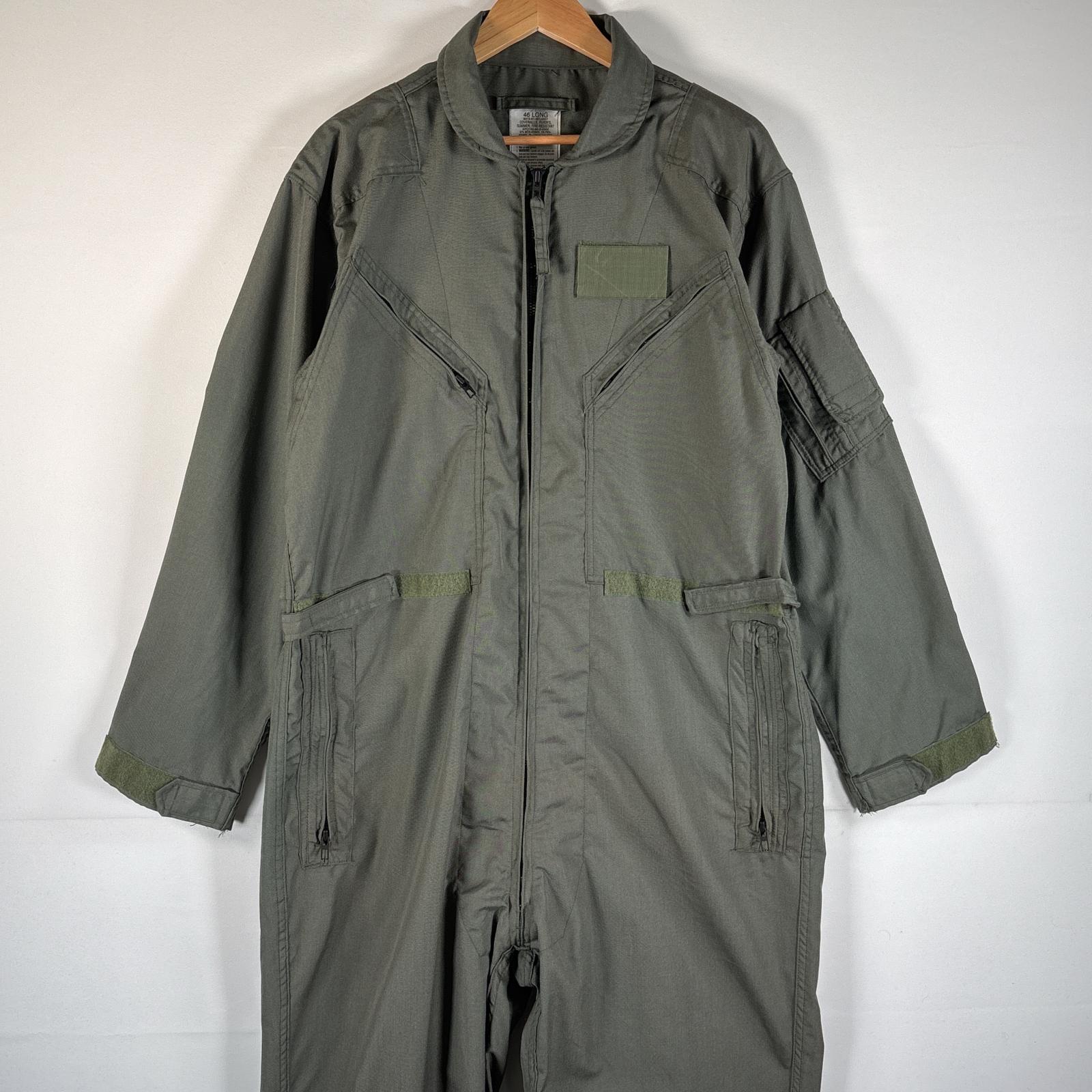古着 90s/90年代 ミリタリー 長袖つなぎ オールインワン ワーク 作業着 米軍実物 大きいサイズ ダブルジップ 46LONG カーキ系 メンズ