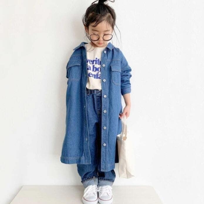 【即納】親子ペアレディース女の子コートジャケットデニムワンピース長袖デニム長袖ロング丈