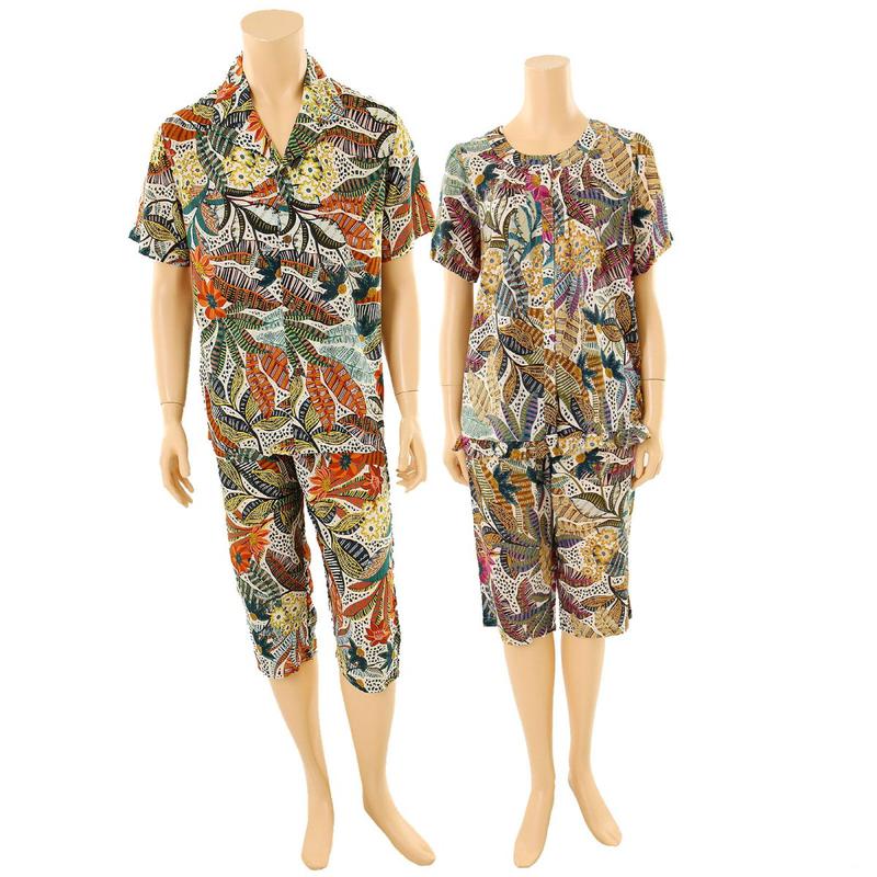 レーヨンレトロ捺染カップルパジャマセット（WPA7149M+WPA7149W）