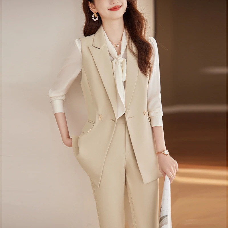 カーキスーツのウエストコート 女性の春と夏プロフェッショナルドレス気質ファッションスーツウエストコート