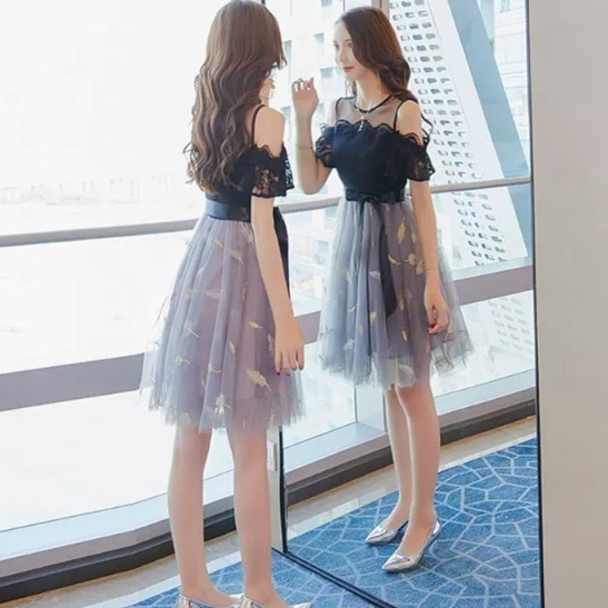 ワンピース モテアイテム かわいい セクシー ワンピドレス 膝上 ノースリーブ ラウンドネック スリム 細身 切り替えデザイン レース シフォン ウエストリボン ハイウエスト 透け感 シースルー