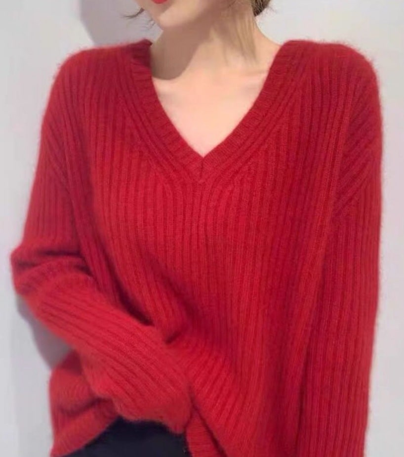 モテアイテム ニットソー ざっくりニット 長袖 Vネック モコモコ ふわふわ 可愛い きれいめ 上品 おしゃれ かっこいい 可愛い ラブリー キュート ガーリー クール モード系 セクシー