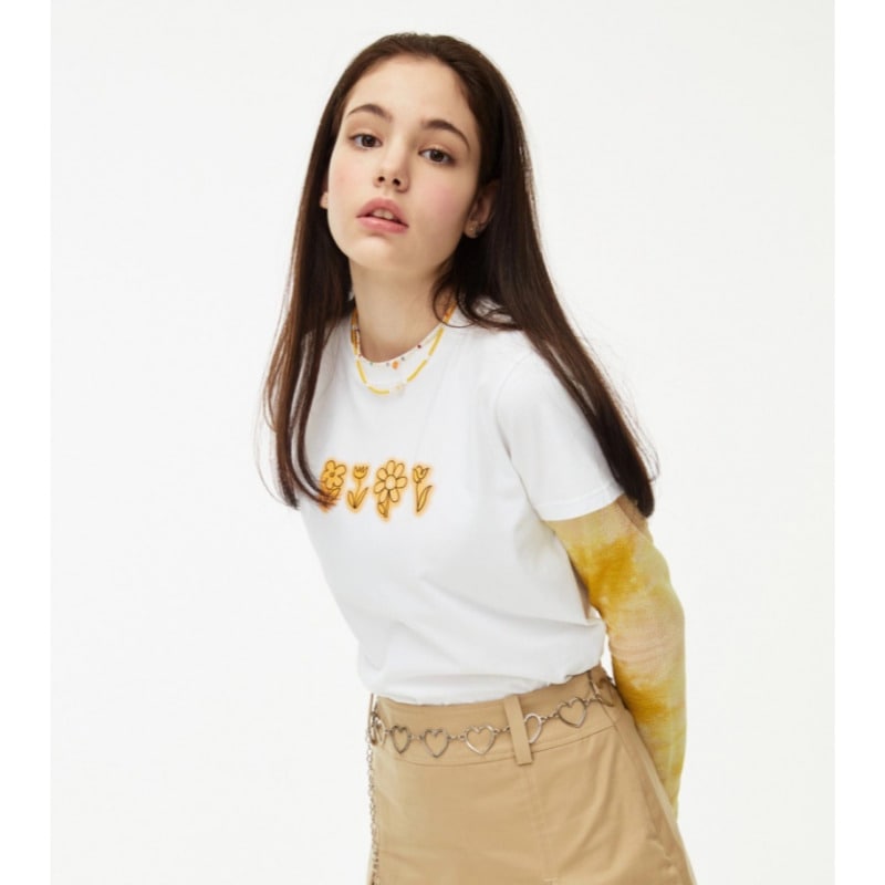 ROCCI / Flower drawing Tight fit T-shirt 半袖Tシャツ
