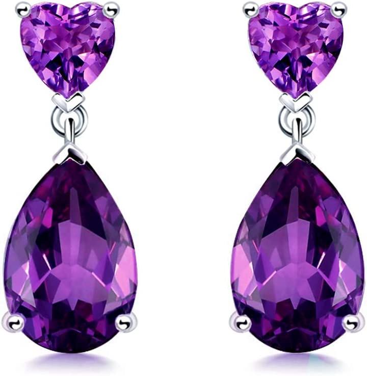 ハートティアドロップ型ピアス 925シルバー 誕生石 レディース 上品 ゆれる オフィス 女性(2月 誕生石 合成アメジスト (紫水晶))