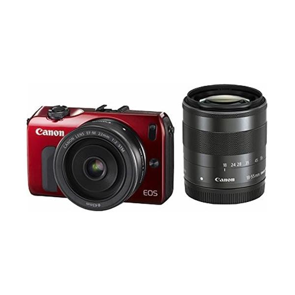 【中古】Canon ミラーレス一眼カメラ EOS M ダブルレンズキット EF-M18-55mm F3.5-5.6 IS STM/EF-M22mm F2 STM付属 レッド EOSMRE-WLK