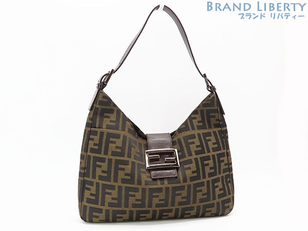 美品フェンディヴィンテージズッカワンショルダーバッグハンドバッグブラウンダークブラウンキャンバスレザー26569