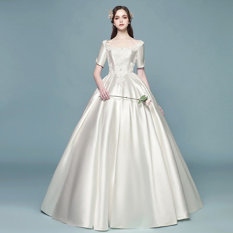 ウエディングドレス 花嫁 ロングドレス 半袖 マタニティドレス 結婚式 エンパイア お呼ばれ 安い