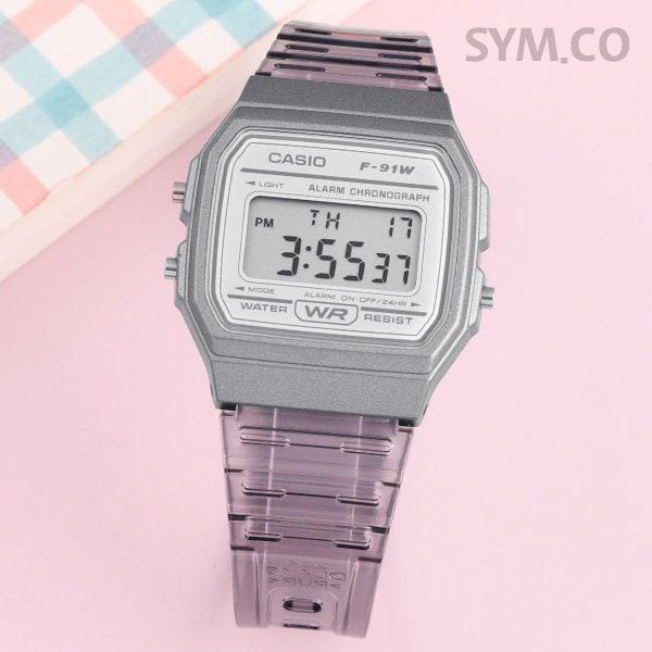 F-91WS-8 軽量スリムクリア透明デジタルカジュアルメンズウレタン時計 d