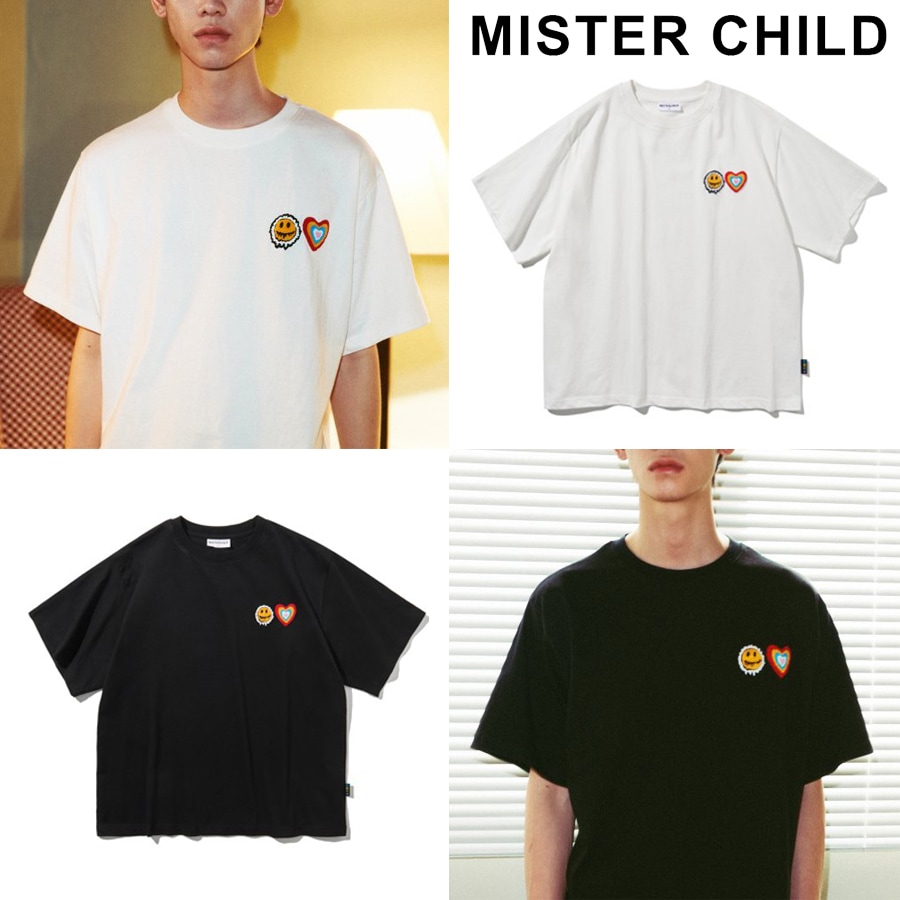 【男女兼用】DREAM&SMILE パッチ 半袖Tシャツ BLACK&WHITE カットソー コットン素材 ２色展開「正規品」