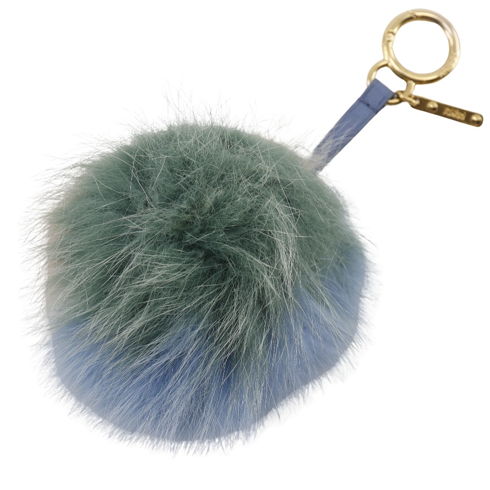 ポンポンチャーム ファーチャーム 7AR259 チャーム レザー フォックス 青 緑 ピンク レディース 中古品