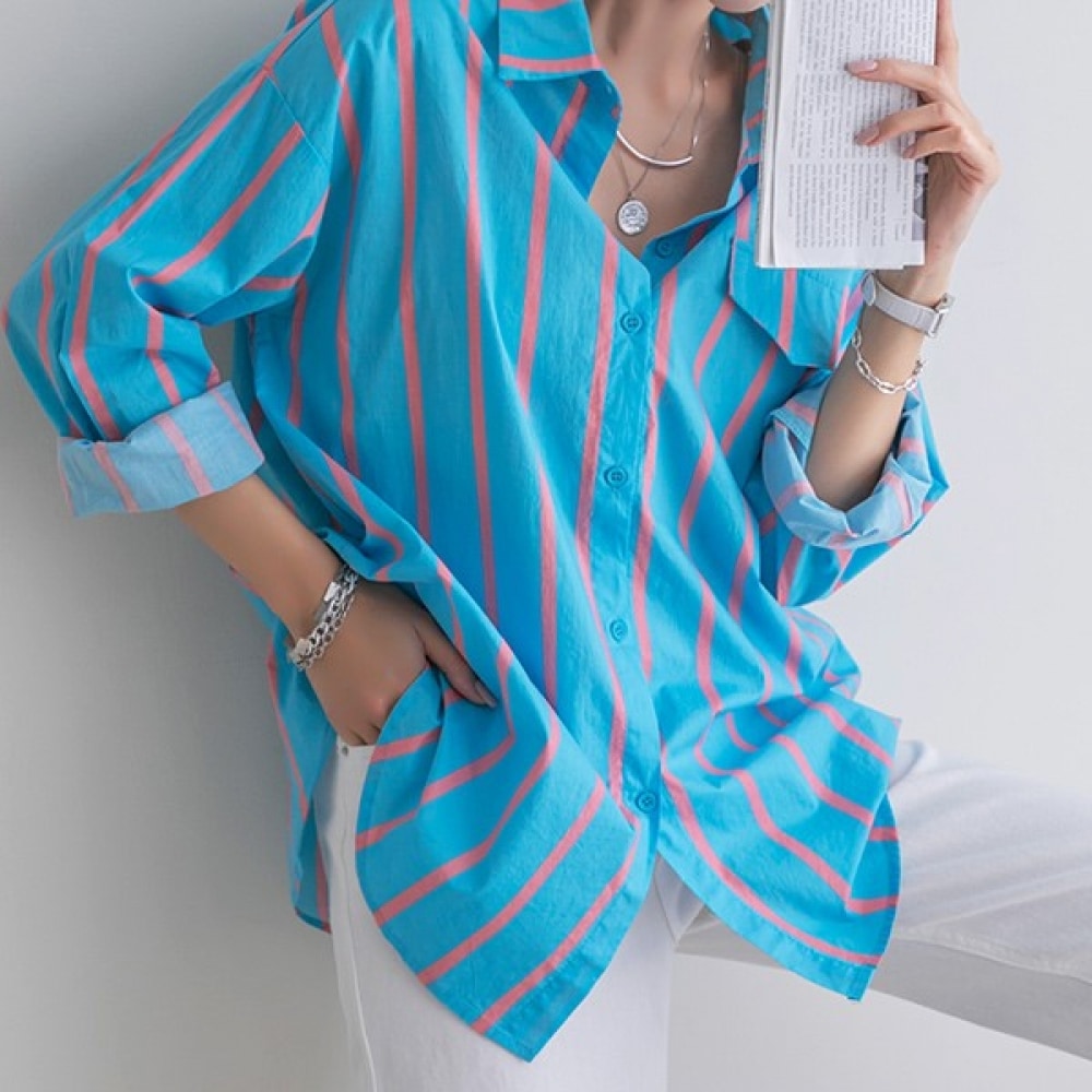 (マーク21) (44~77) ストライプロングシャツ NK21-T-59 4,706円