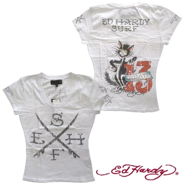セール エドハーディー レディース 半袖 Tシャツ 200種類の品揃え Ed Hardy 13 CAT ホワイト エドハーディー 正規品 セレブ サファリ ファッション 雑誌 掲載 ブランド