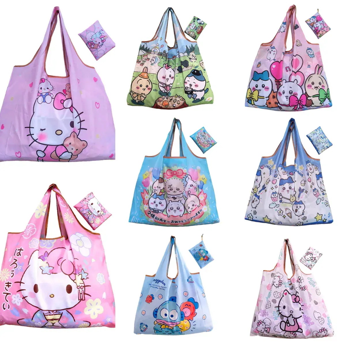 卸売リンク: 1つ買うと10個もらえる 均一価 大容量 ショッピングバッグ キティちゃん エコバッグ クレヨンしんちゃん トートバッグ ショルダーバック 超お得 エコバッグ 折りたたみ レジカゴ お