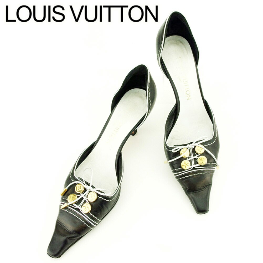 パンプス シューズ 靴 ポインテッドトゥ 37 セパレート ブラック ホワイト 白 ゴールド 中古