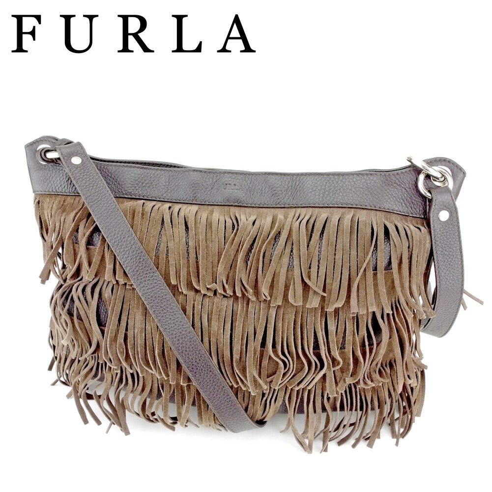 ショルダーバッグ 斜めがけショルダー バッグ フリンジ ブラウン シルバー 中古