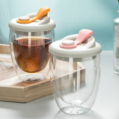 Qoo10] ふた付き二重ガラスコップアイデアコーヒー : キッチン用品