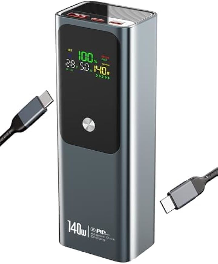 モバイルバッテリー 140Ｗ高出力 27000mAh大容量 PD3.1対応 3台同時充電 99.3Wh機内持ち込み可 パススルー対応(ライトグレー, 15.5x5.5x4cm)