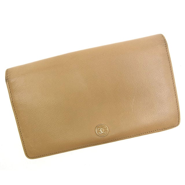 二つ折り財布 /長財布 ココボタン ベージュ 中古