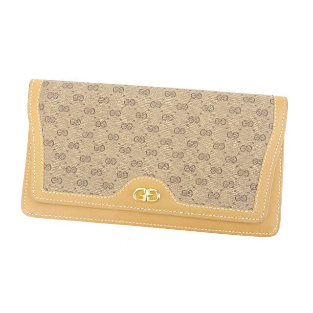 長財布 ファスナー付き長財布 マイクロＧＧ ベージュ ブラウン ゴールド 中古