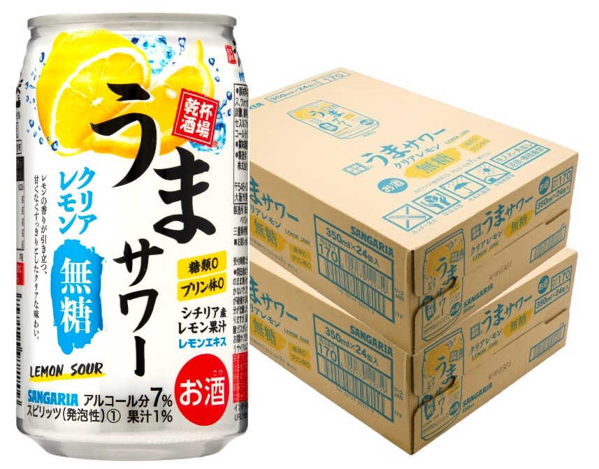 【送料無料】サンガリア うまサワー 無糖レモン 350ml2ケース/48本【本州(一部地域を除く)は送料無料】
