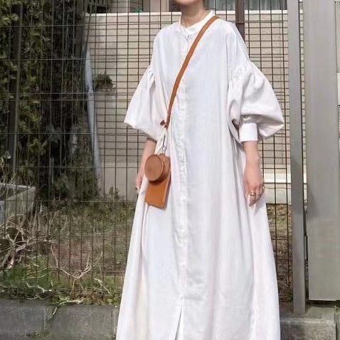 ワンピース シャツワンピース マキシ丈ワンピース 長袖 ボリューム袖 クルーネック 前開き ボタン かわいい 大人可愛い きれいめ シンプル 上品 おしゃれ かっこいい カジュアル こなれ感 個性的 5,382円