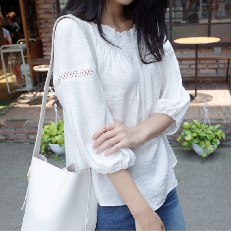 2wayトップス シャツ ブラウス 7分袖 ラウンドネック オフショルダー プルオーバー ボリューム袖 ミディアム丈 かわいい 大人可愛い きれいめ シンプル 上品 おしゃれ かっこいい カジュアル 5,863円