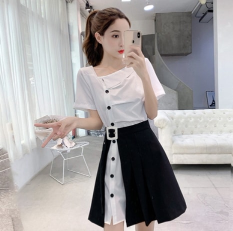 爽やか半袖シャツ＋巻きスカートセット 半袖 袖あり 綿 爽やか 大人スタイル 大人可愛い きれいめ シンプル カジュアル 大人 上品 おしゃれ かっこいい レトロ アジアン 大人可愛い 大人女子 5,621円