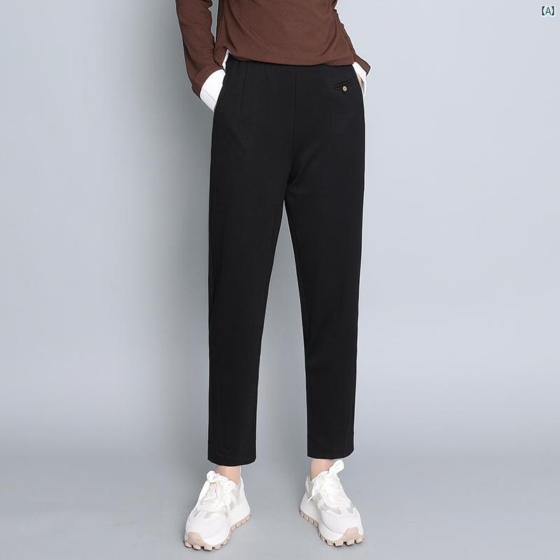 レディース　ファッション　オシャレ　シンプル 足 締め 付き パンツ 春秋 九分丈 パンツ ハイウエスト クロップド アウター用 大きいサイズ たり キャロット